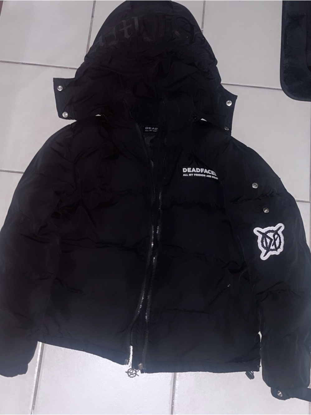 DEADFACES Black Quilted Puffer Jacket with Hood
